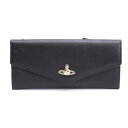 【中古】 ヴィヴィアンウエストウッドVivienne Westwood サフィアーノレザーオーブフラップ長財布 黒【レディース】