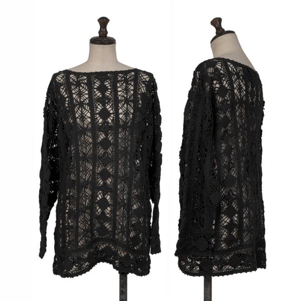 【中古】 ジュニアゴルチエJUNIOR GAULTIER コットンフラワーデザインメッシュニット 黒40【レディース】