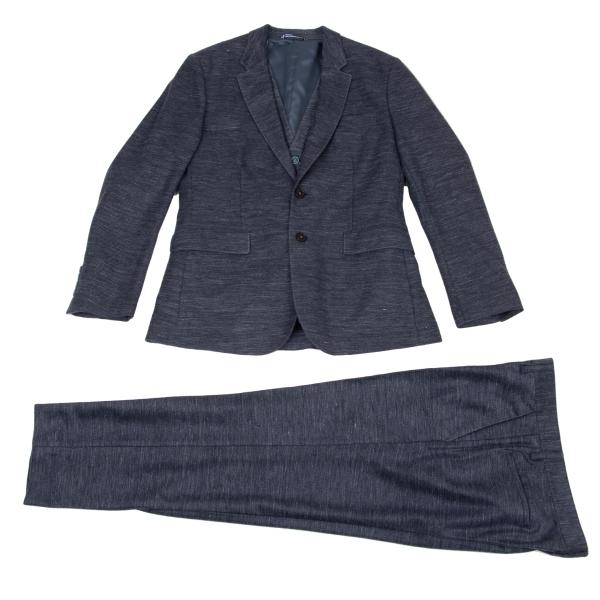 【中古】 ランバンオンブルーLANVIN en Bleu リネンポリスリーピースセットアップスーツ 青48【メンズ】