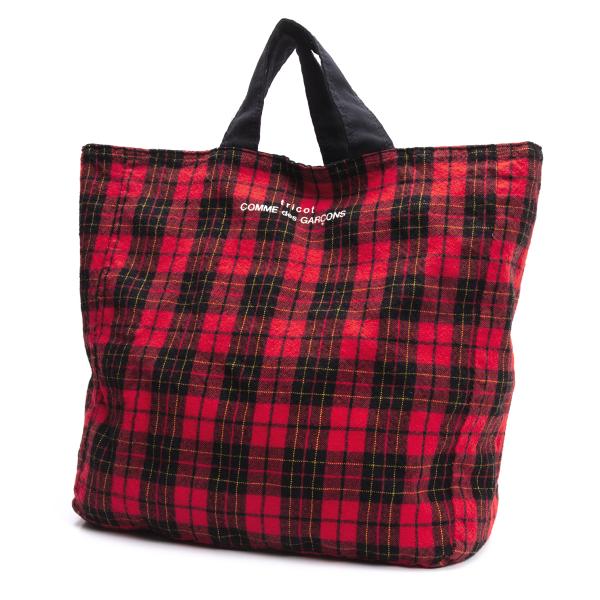 【中古】 トリココムデギャルソンtricot COMME des GARCONS ウールリバーシブルチェックトートバッグ 黒赤【レディース】