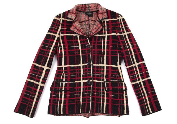【中古】 ジャンポールゴルチエ ファムJean Paul GAULTIER FEMME ウールチェックニットジャケット 黒赤ベージュ40【レディース】