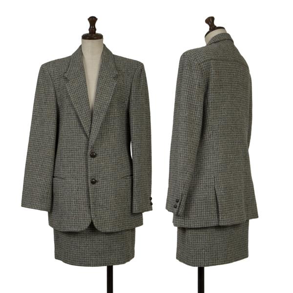 【中古】 マドモアゼルノンノンMademoiselle NON NON ウールナイロンツイードネップセットアップスーツ ブルーグリーンマルチM【レディース】
