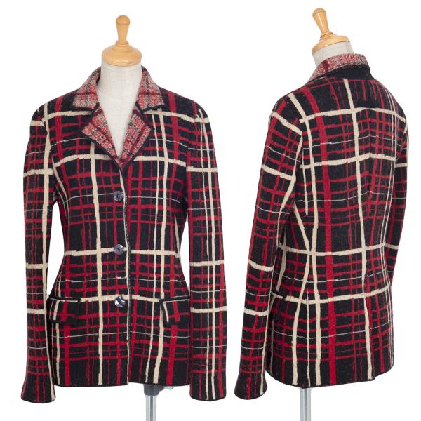 【中古】 ジャンポールゴルチエ ファムJean Paul GAULTIER FEMME ウールチェックニットジャケット 黒赤ベージュ40【レディース】