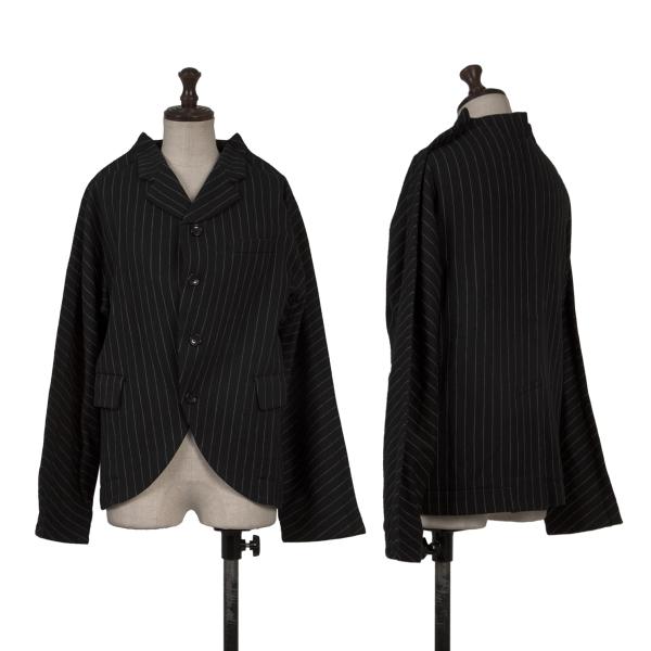 【中古】 コムデギャルソンCOMME des GARCONS ウールストライプ2次元ジャケット 黒グレーXS【レディース】