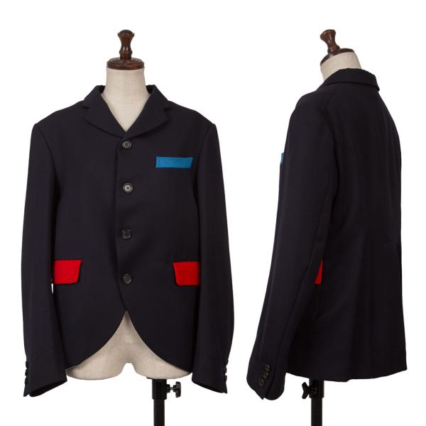 【中古】 コムコム コムデギャルソンCOMME des GARCONS カラーポケット使いウールジャケット 紺S【レディース】
