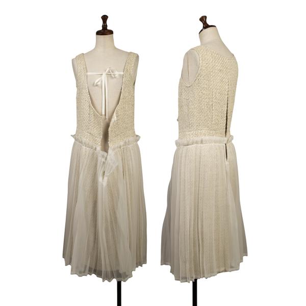 【中古】 コムデギャルソンCOMME des GARCONS シアープリーツ貼り付けツィードノースリーブワンピース ベージュS【レディース】