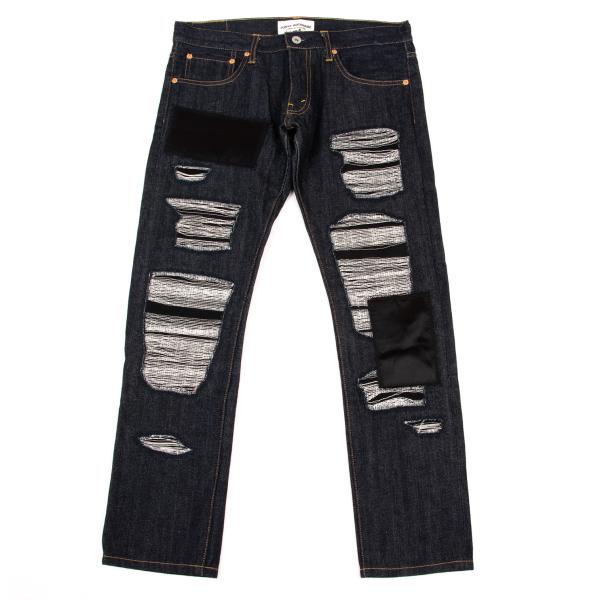 【中古】 ジュンヤワタナベ コムデギャルソン デニムJUNYA WATANABE COMME des GARCONS denim リペア加工デザインストレートデニム インディゴ黒M【レディース】