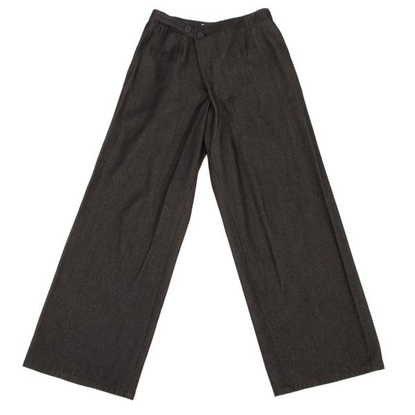 【中古】 プランテーションPlantation ウールコットンタックデザインワイドパンツ チャコールM【レディース】