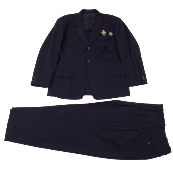 【中古】 ヨウジヤマモト プールオムYohji Yamamoto POUR HOMME ウールギャバダイヤチェックパッチセットアップスーツ 紺M【メンズ】