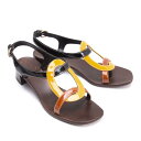 【中古】 ミュウミュウMIU MIU エナメルカラー切替ウッドソールサンダル 茶マスタード他37(24位)【レディース】