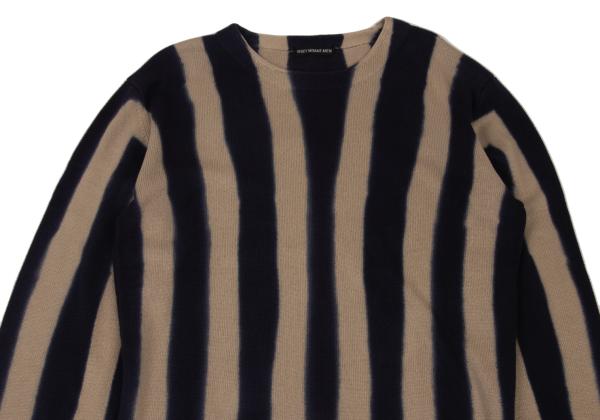 【中古】 イッセイミヤケ メンISSEY MIYAKE MEN 染めストライプコットンニットセーター ベージュ紺XL【メンズ】