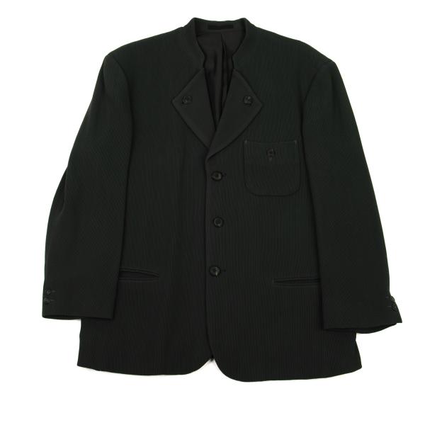 【中古】 イッセイミヤケ メンISSEY MIYAKE MEN ウール変形スタンドカラーリブジャケット 深緑L【メンズ】