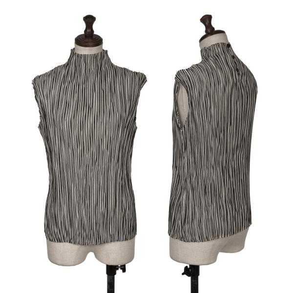 【中古】 スペッチオSPECCHIO ストライププリーツノースリーブカットソー 黒ライトグレー40【レディース】