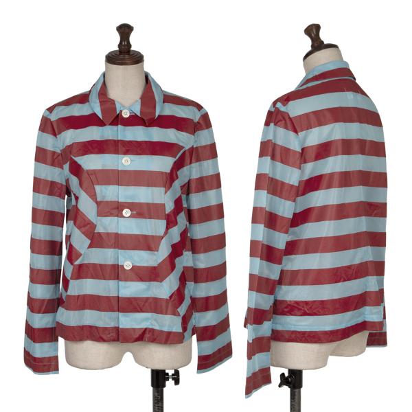 【中古】 ローブドシャンブル コムデギャルソンrobe de chambre COMME des GARCONS ボーダープリント切替ポリジャケット 赤水色M位【レディース】