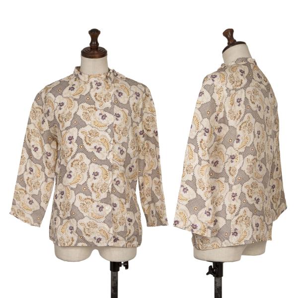 【中古】 スナオクワハラsunao kuwahara I.S. シルクフラワープリント首リボンシャツ ベージュ他S【レディース】