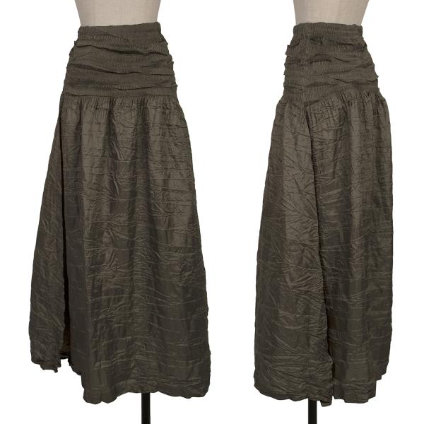 【中古】 イッセイミヤケISSEY MIYAKE ウエストプリーツシワ加工フレアスカート カーキS【レディース】