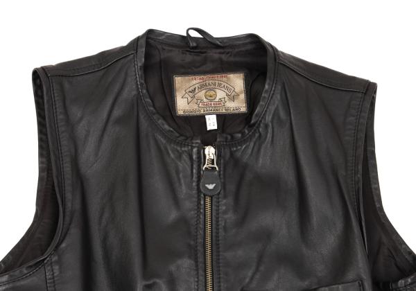 【中古】 アルマーニジーンズARMANI JEANS レザーパッチポケットジップベスト 黒46【メンズ】