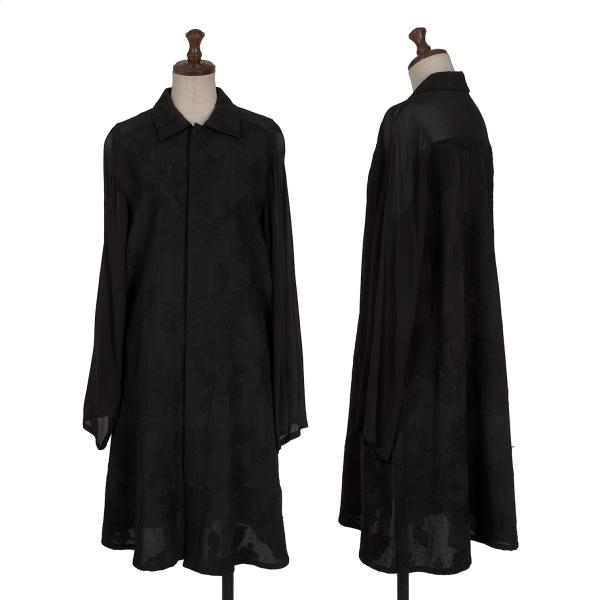 【中古】 アルファスピンALFASPIN ウールフラワージャガード切替スナップボタンシアーロングシャツ 黒M【レディース】