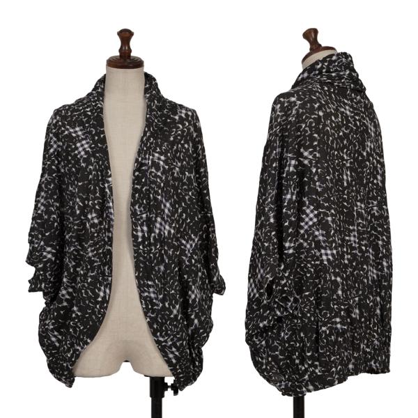 【中古】 ワイズY's ギンガムチェック総柄プリントドルマンカーディガン 黒紺他1【レディース】