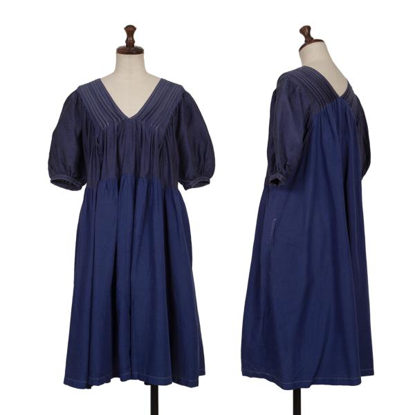 【中古】 トリココムデギャルソンtricot COMME des GARCONS 製品染めリネン混切替ピンタックワンピース 紺S【レディース】