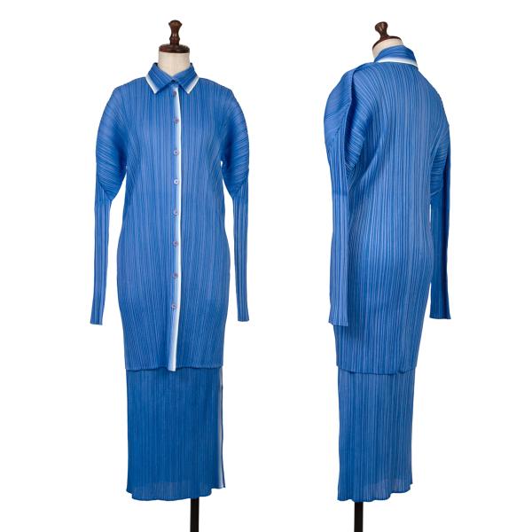 【中古】 プリーツプリーズPLEATS PLEASE グラデーションプリーツセットアップ 水色白3 1【レディース】