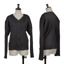 【中古】 プリーツプリーズPLEATS PLEASE ファブリックプリントプリーツカーディガン チャコール4【レディース】(4)
