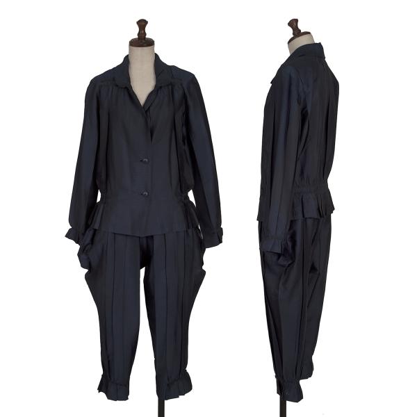 【中古】 イッセイミヤケISSEY MIYAKE ギャザーデザインプリーツセットアップ 紺2【レディース】