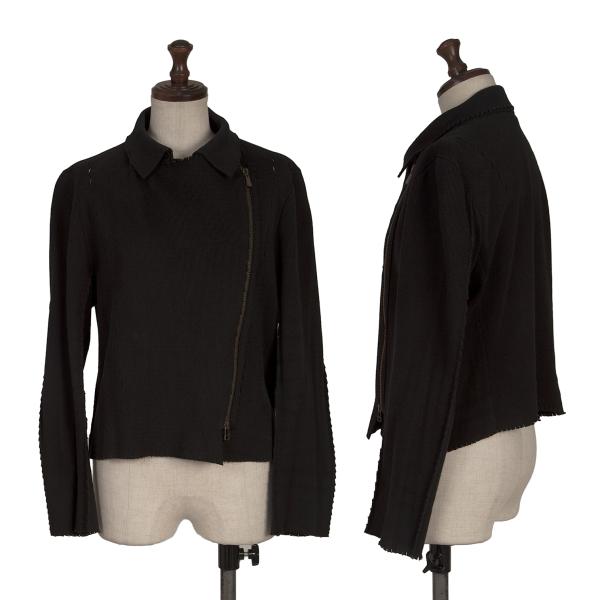 【中古】 イッセイミヤケ エーポック インサイドISSEY MIYAKE A-POC INSIDE カッティングニットダブルライダースジャケット 黒2【レディース】