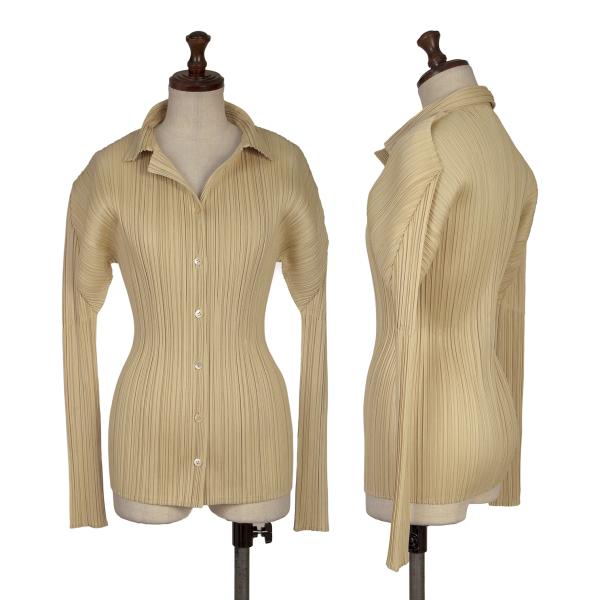 【中古】 プリーツプリーズPLEATS PLEASE オープンカラーシャツジャケット ベージュ ベージュ4【レディース】
