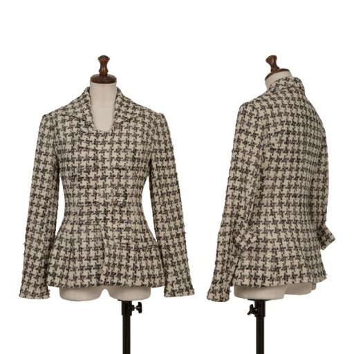 【中古】 ヨウジヤマモトファムYohji Yamamoto FEMME スナップボタンデザインハウンドトゥースジャケット オフ黒M位【レディース】 【中古】 ヨウジヤマモトファムYohji Yamamoto FEMME スナップボタンデザインハウンドトゥースジャケット オフ黒M位【レディース】