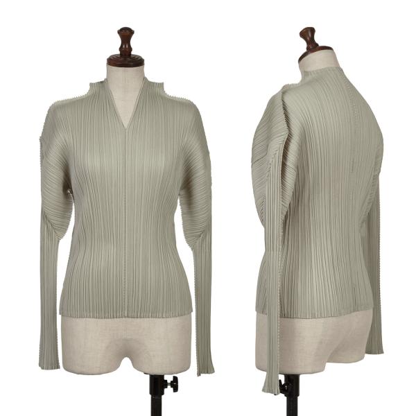 【中古】 プリーツプリーズPLEATS PLEASE カッティングデザインプリーツセットアップ グレージュ3 2【レディース】