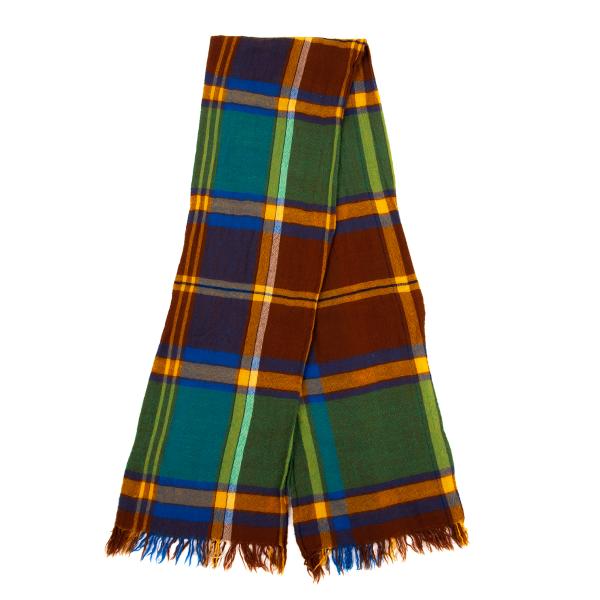 【中古】 R by 45rpm カラフルチェックウールフリンジマフラー 青茶 青茶他【メンズ】