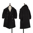 【中古】 ヨウジヤマモト ファムYohji Yamamoto FEMME ウール混パフスリーブビッグカラーハーフコート 黒2【レディース】