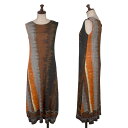 【中古】 プリーツプリーズPLEATS PLEASE 滲みストライププリントノースリーブロングワンピース 黒オレンジ他3【レディース】
