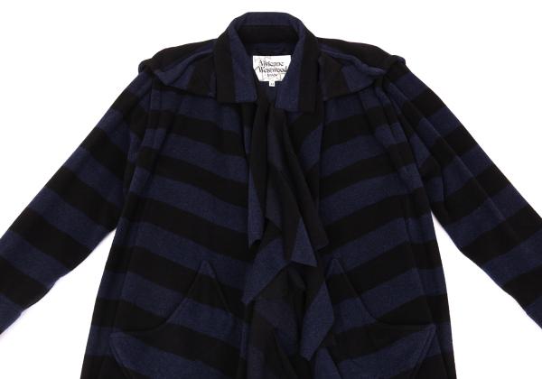 【中古】 ヴィヴィアンウエストウッドマンVivienne Westwood MAN ウール混ボーダーカッティング裁ち切りデザインコート 紺黒44【メンズ】