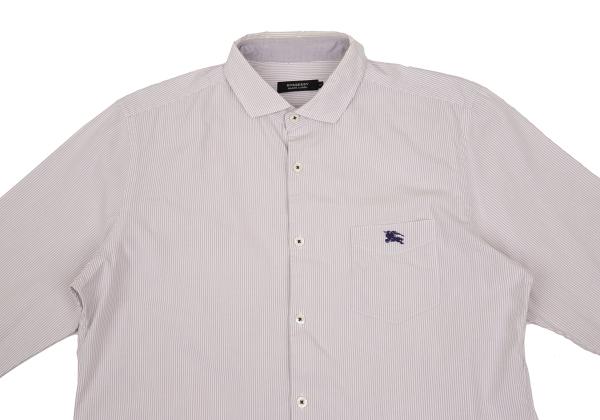 【中古】 バーバリー ブラックレーベルBURBERRY BLACK LABEL コットンストライプ7分袖シャツ 薄紫オフ3【メンズ】