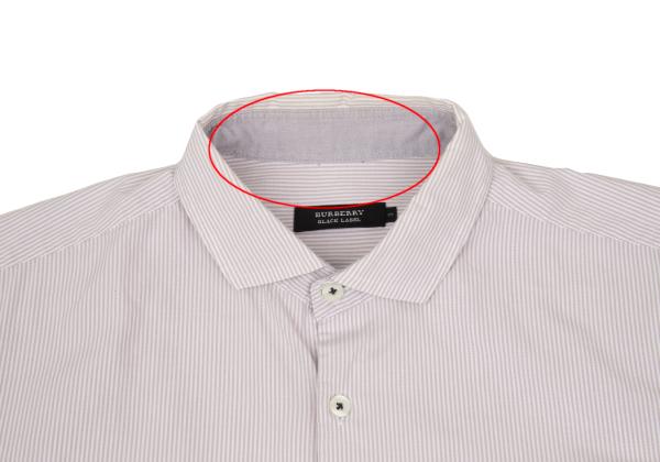 【中古】 バーバリー ブラックレーベルBURBERRY BLACK LABEL コットンストライプ7分袖シャツ 薄紫オフ3【メンズ】
