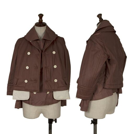 【中古】 コムデギャルソンCOMME des GARCONS 異素材切替ダブルジャケット 茶S【レディース】 【中古】 コムデギャルソンCOMME des GARCONS 異素材切替ダブルジャケット 茶S【レディース】