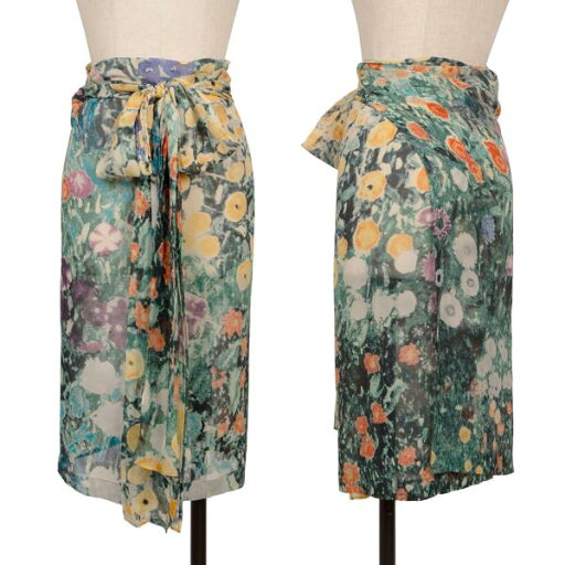 【中古】 ヨウジヤマモト ノアールYohji Yamamoto NOIR フローラルプリントシルクシースルーラップスカート 緑マルチ3【レディース】 【中古】 ヨウジヤマモト ノアールYohji Yamamoto NOIR フローラルプリントシルクシースルーラップスカート 緑マルチ3【レディース】