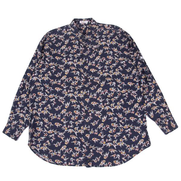 【中古】 パパスPapas ボクシングプリントコットンシャツ 紺他M【メンズ】