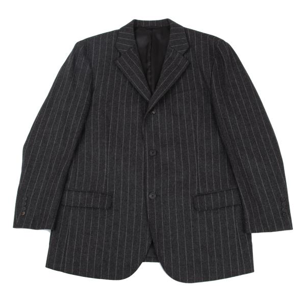【中古】 パパスPapas カシミヤ混ウールストライプセットアップスーツ グレー50L 52LL【メンズ】
