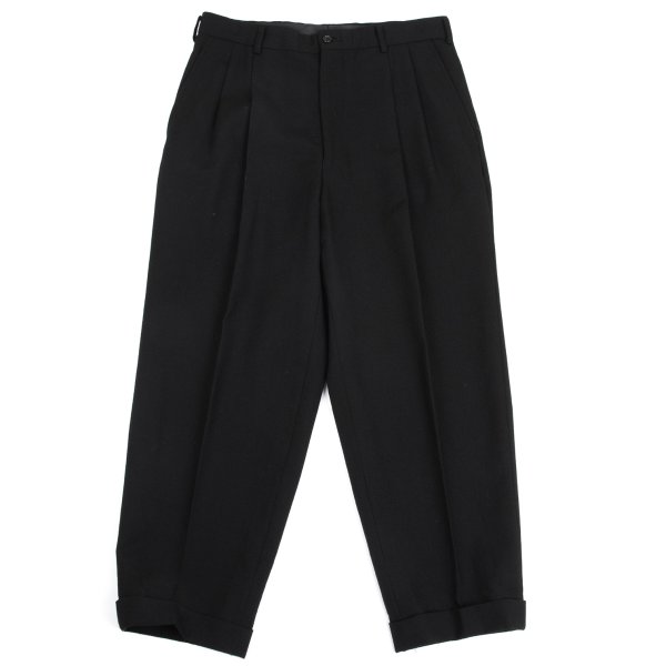 【中古】 コムデギャルソン オムCOMME des GARCONS HOMME ウール裾ダブルツータックパンツ 黒L【メンズ】