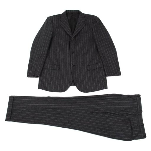 【中古】 パパスPapas カシミヤ混ウールストライプセットアップスーツ グレー50L 52LL【メンズ】 【中古】 パパスPapas カシミヤ混ウールストライプセットアップスーツ グレー50L 52LL【メンズ】