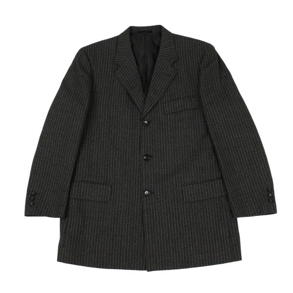 【中古】 コムデギャルソン オムCOMME des GARCONS HOMME ウールストライプ織りセットアップ カーキM【メンズ】