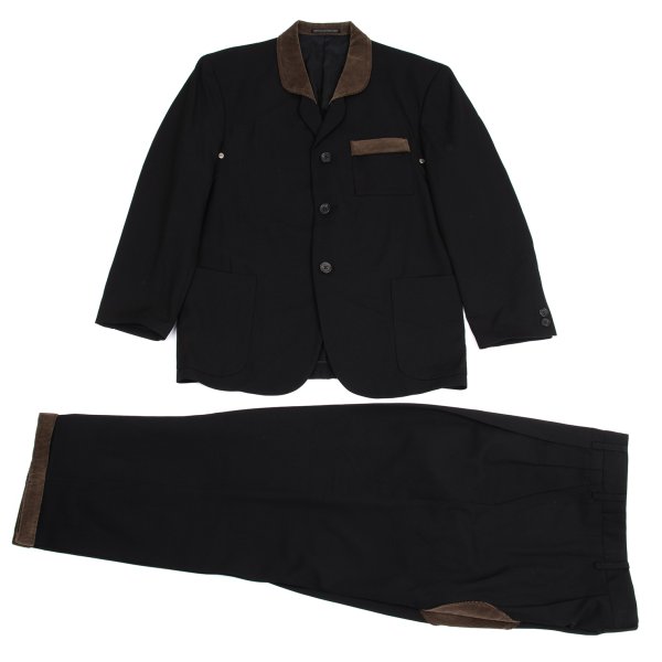 【中古】 ヨウジヤマモト プールオムYohji Yamamoto POUR HOMME コーデュロイ切替ウールギャバセットアップ 黒茶M S【メンズ】