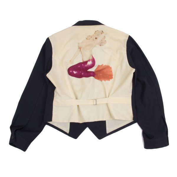 【中古】 ヨウジヤマモト プールオムYohji Yamamoto POUR HOMME 6.1 THE MEN ウールギャバマーメイドプリント切替ジャケット 紺...