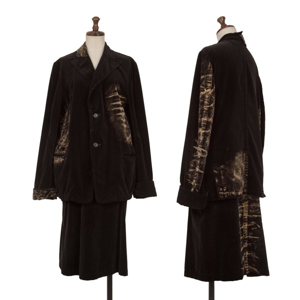 【中古】 ヨウジヤマモト ノアールYohji Yamamoto NOIR ブリーチ加工ベルベットセットアップ 黒ベージ..