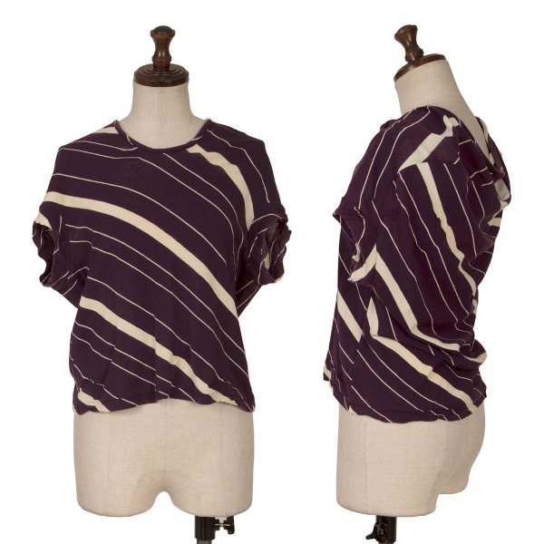【中古】 ヨウジヤマモト ノアールYohji Yamamoto NOIR ストライプノースリーブトップス 紫オフ2【レデ..