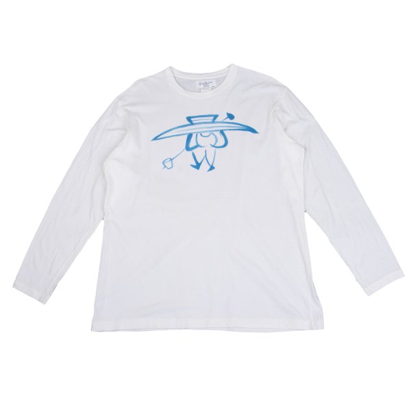 【中古】 ヨウジヤマモト プールオムYohji Yamamoto POUR HOMME ドローイングプリントカットソー 白青M【メンズ】
