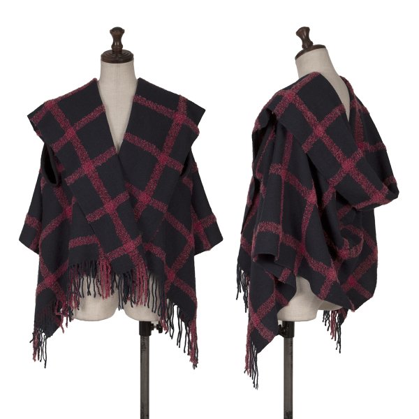 【中古】 ワイズY's フリンジポンチョ2WAYストール 紺ピンク【レディース】